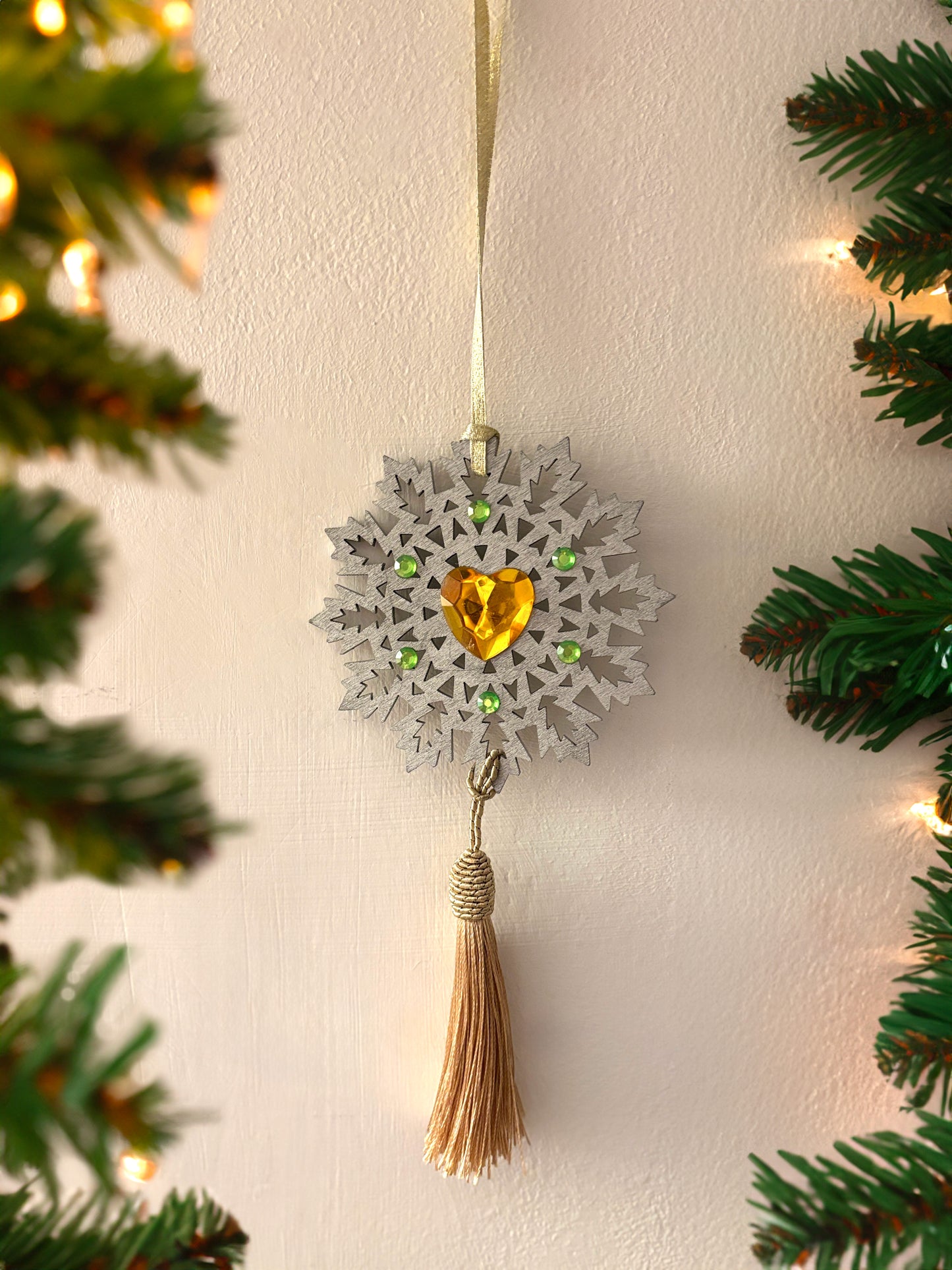 Christmas handmade decorative snowflake with Yellow gem